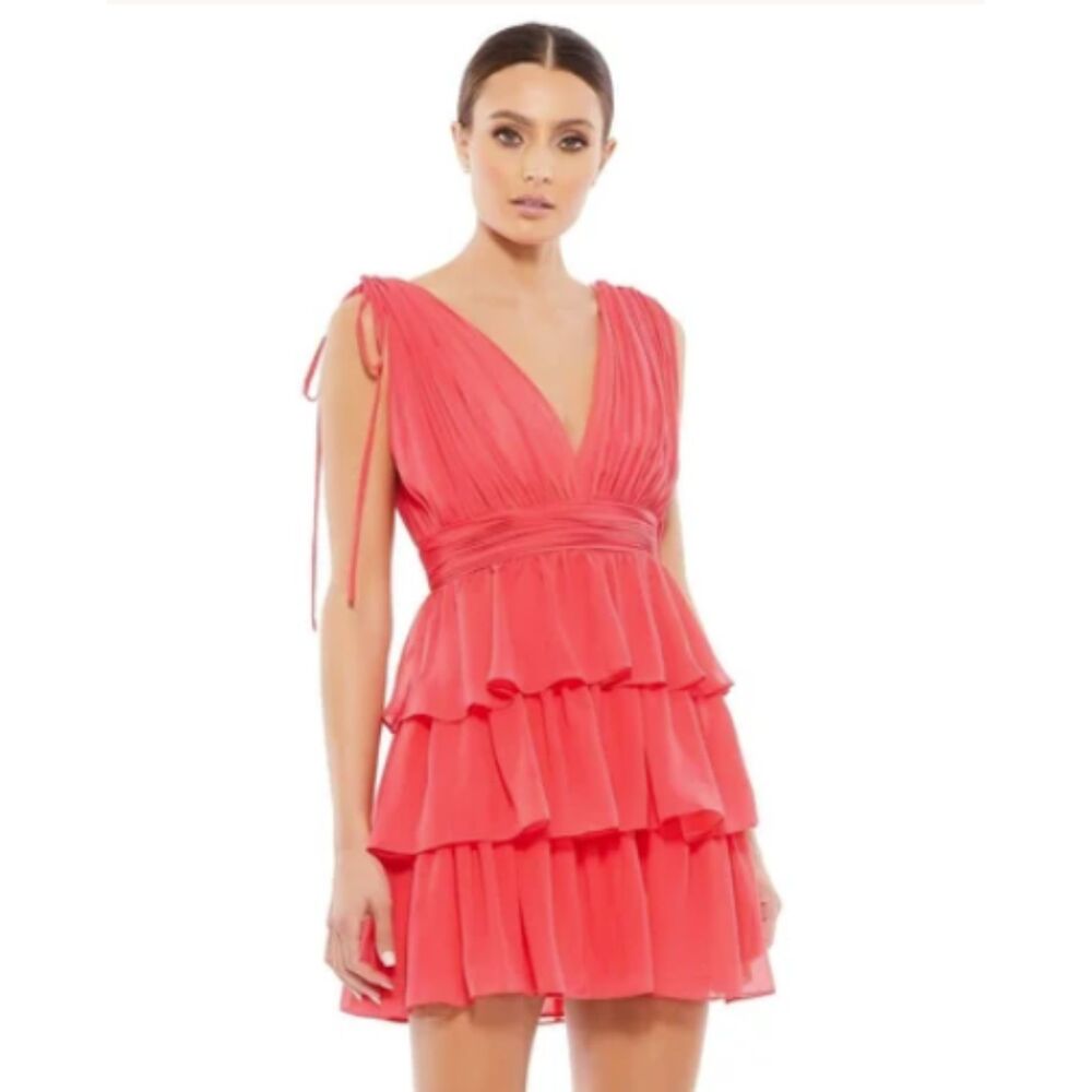 Ieena Mac Duggal 55403 Hot Pink Tiered Ruffle Mini Dress Size 2 NWT
